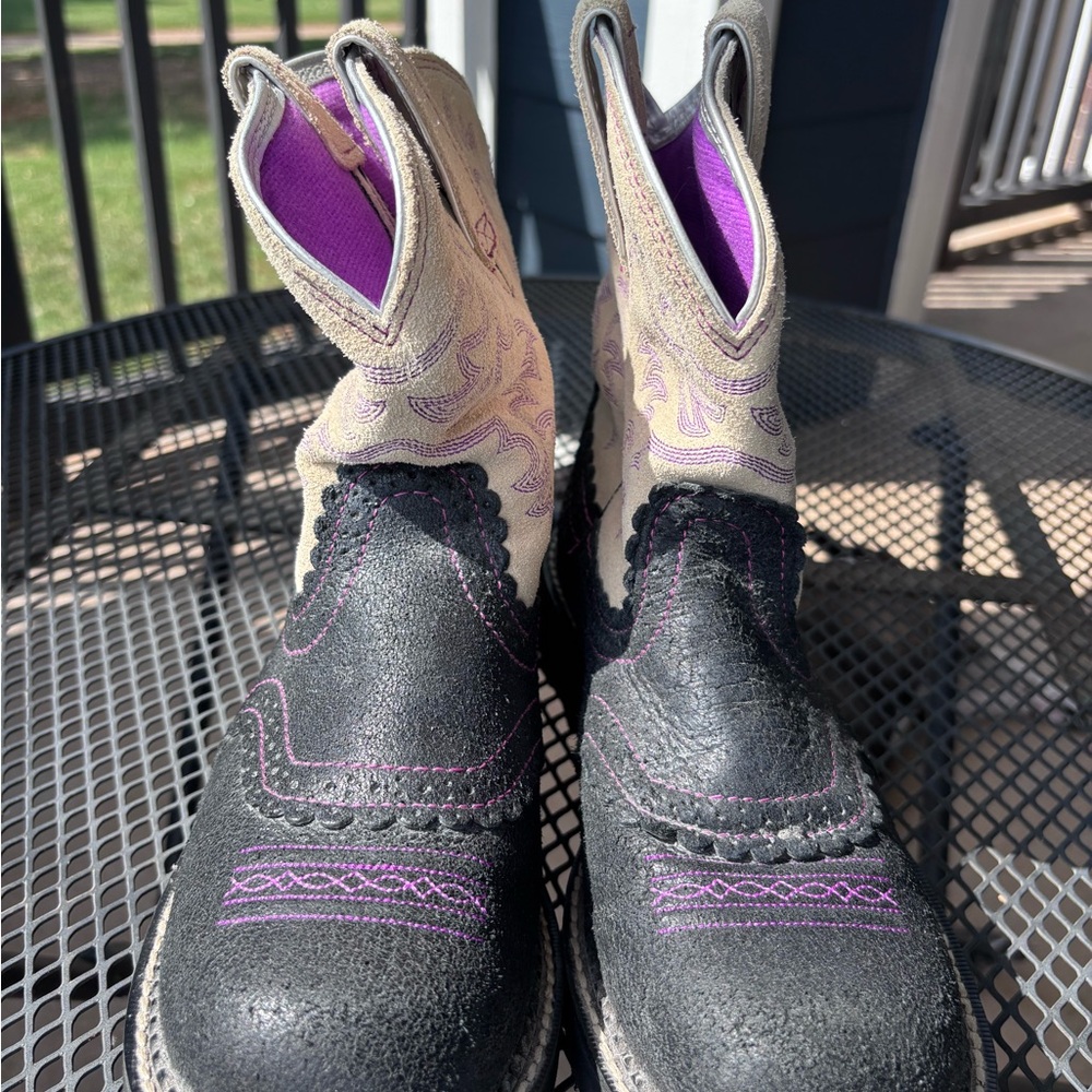 Ariat Tan and Purple Western Fatbaby Boots